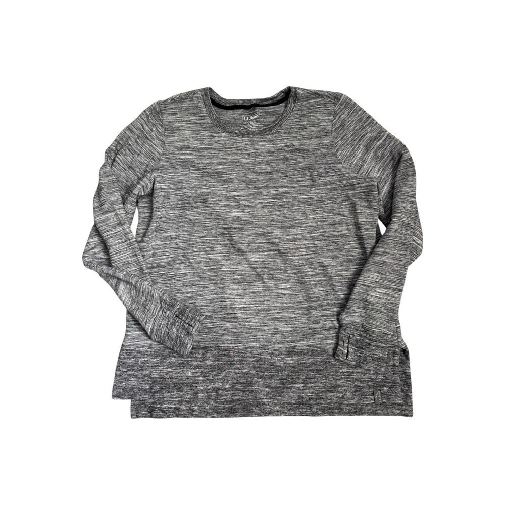 L.L. Bean‎ Cozy Sweatshirt Women L Gray Marled Split Hem Pullover 511671